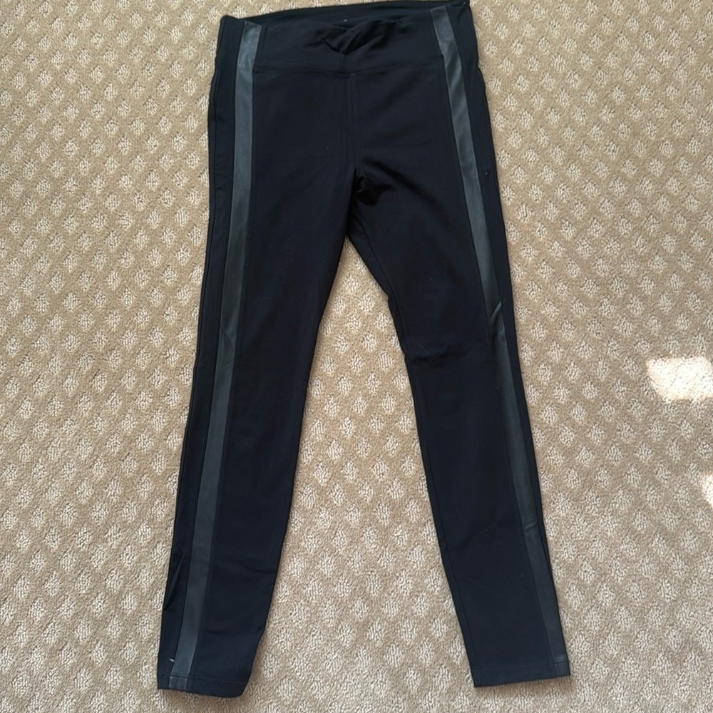 Athleta Ponte Leggings with Faux Leather Stripe